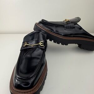 Sam Edelman Black Patent Leather Loafers with Gold Bit